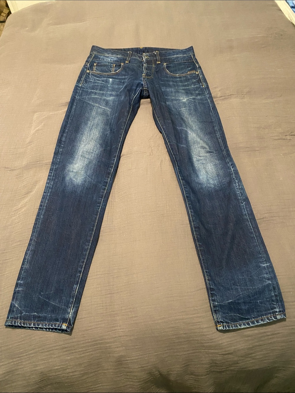 G-Star Slim Straight Dark Blue Washed Jeans